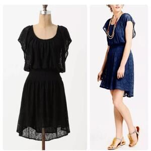 Leifnotes Lace Smocked Crochet Dress Black Small S SM